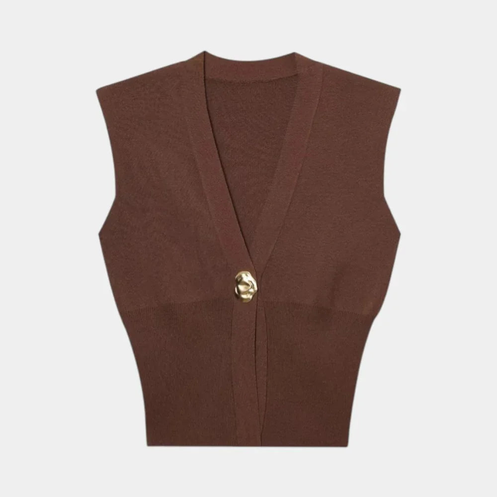 Félicie | Gebreid vest met knoopdetail en V-hals