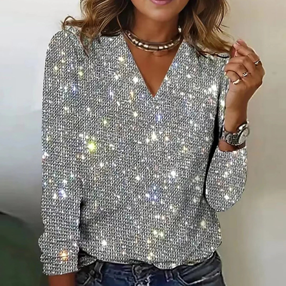 Frédérique | Blouse pailletée à col V