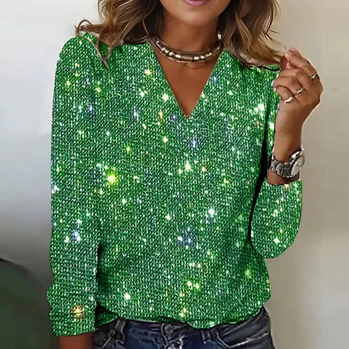 Frédérique | Blouse pailletée à col V