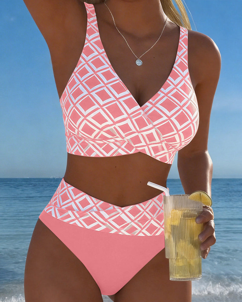 Tweeledige bikini met diamantmotief en beha-stijl