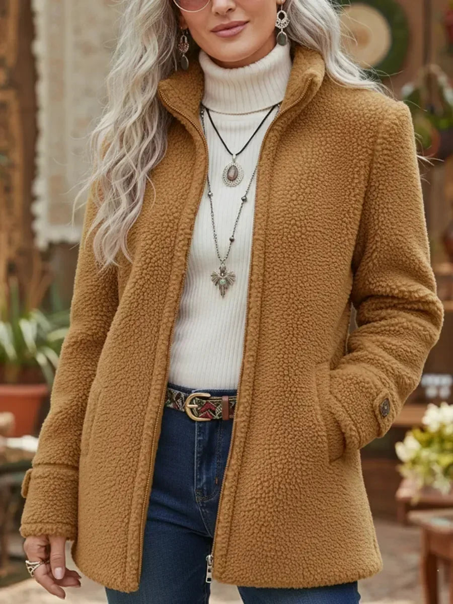 Geneviève | Veste douce zippée à col montant