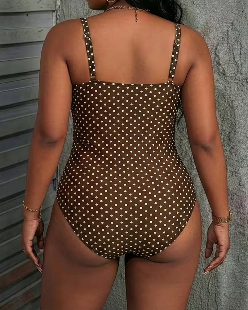 Jumpsuit met vetersluiting en stippen van mesh