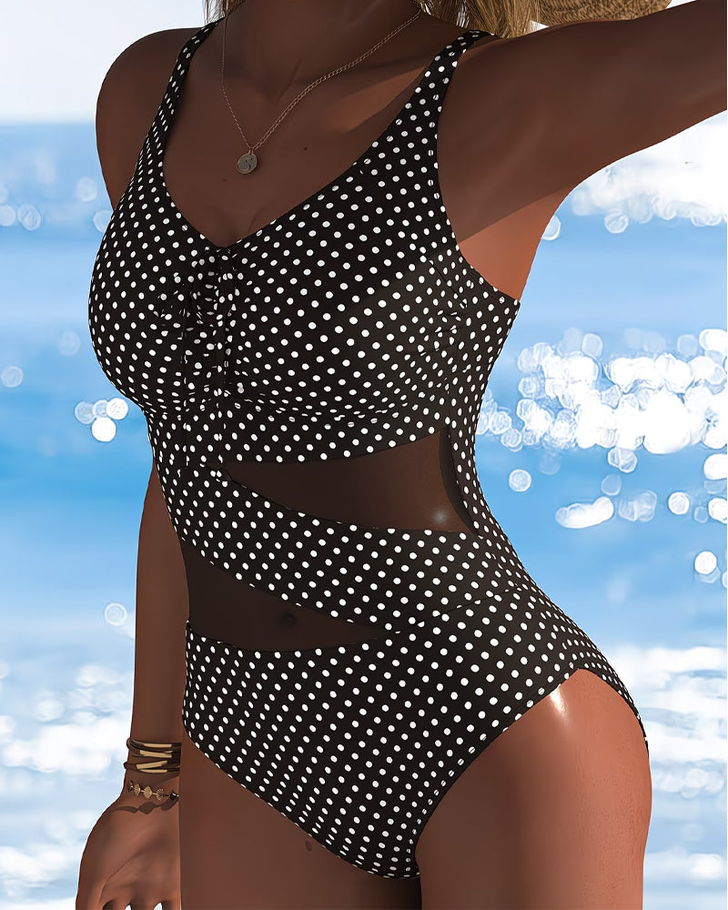 Eendelige stippen-das met mesh-patchwork