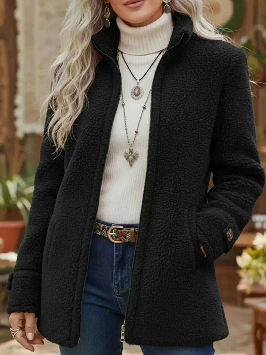 Geneviève | Veste douce zippée à col montant