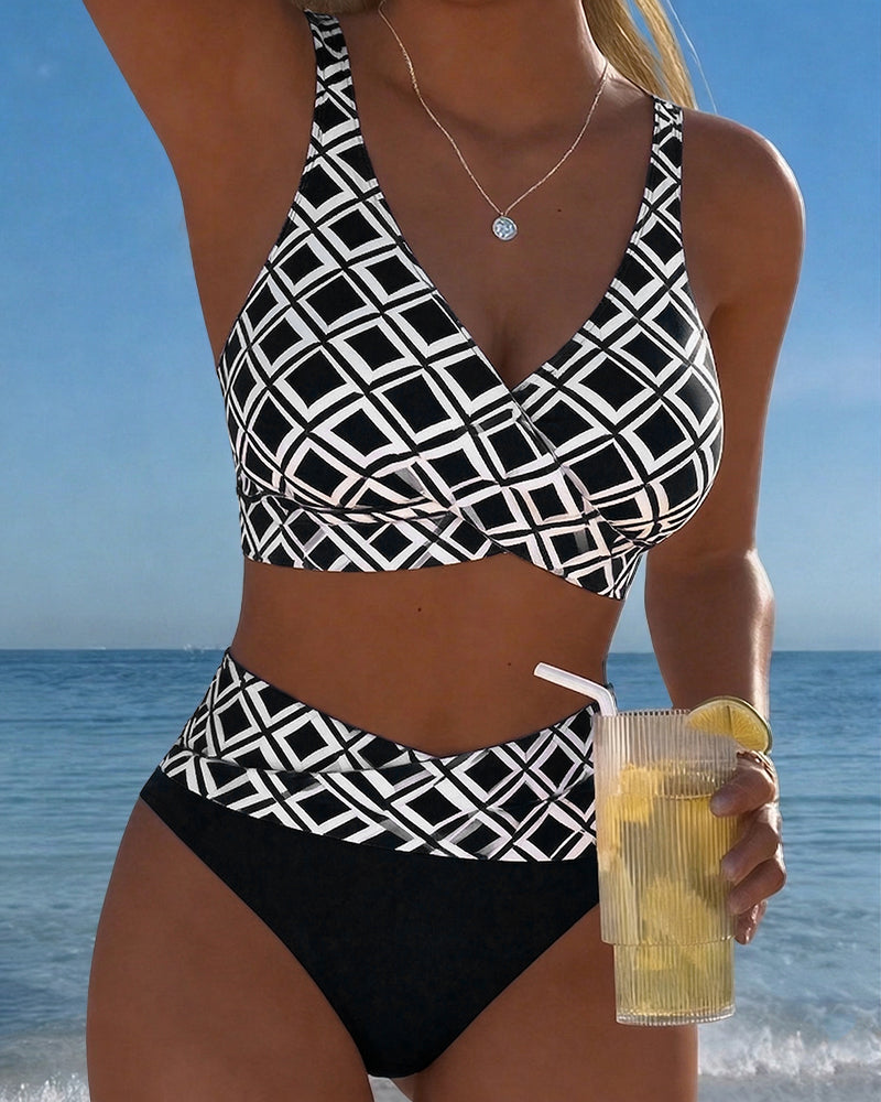 Tweeledige bikini met diamantmotief en beha-stijl