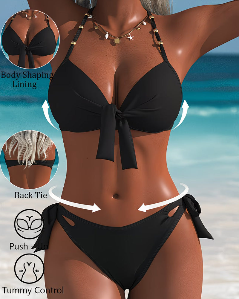 Sexy effen bikini met halternek
