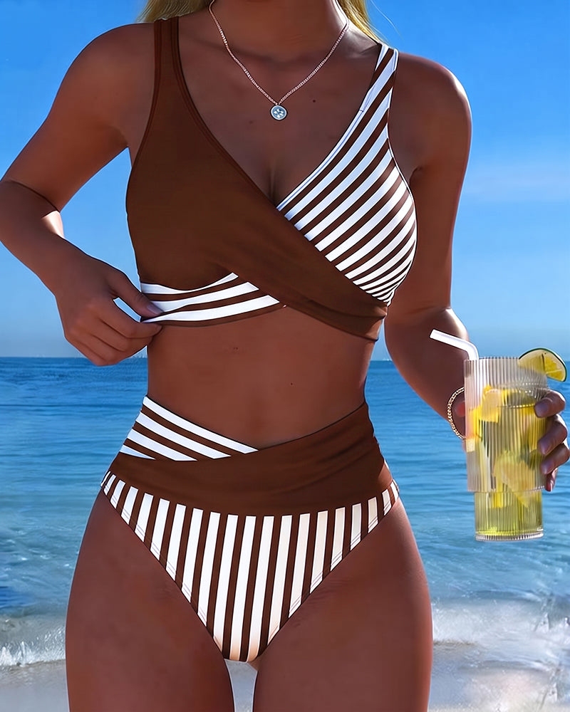 Gestreepte bikini met gekruiste print
