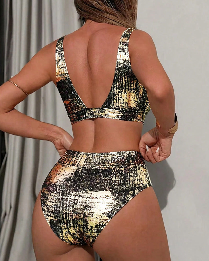 Bikini met hoge taille en glanzende afwerking