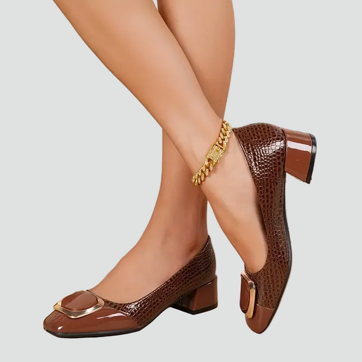 Escarpins Femme Talon Bloc Bout Carré Brun Noir