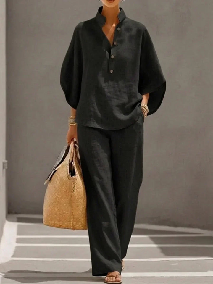 Maribel | Ensemble en lin à manches chauve-souris et pantalon large