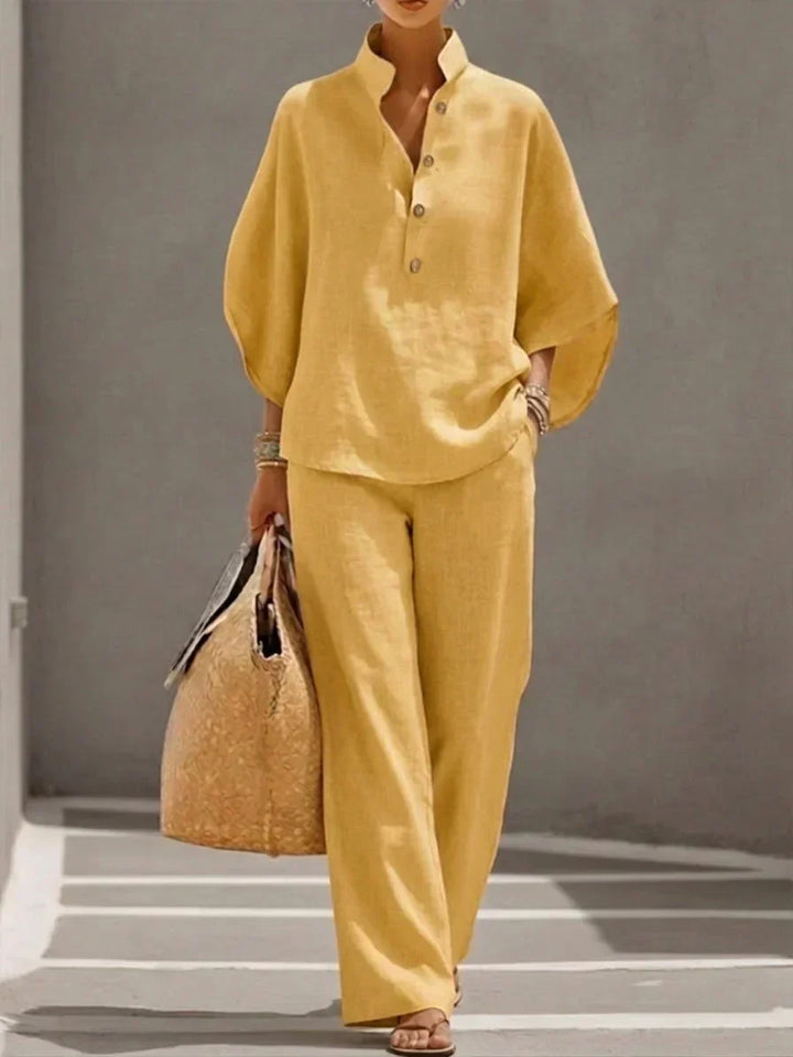 Maribel | Ensemble en lin à manches chauve-souris et pantalon large