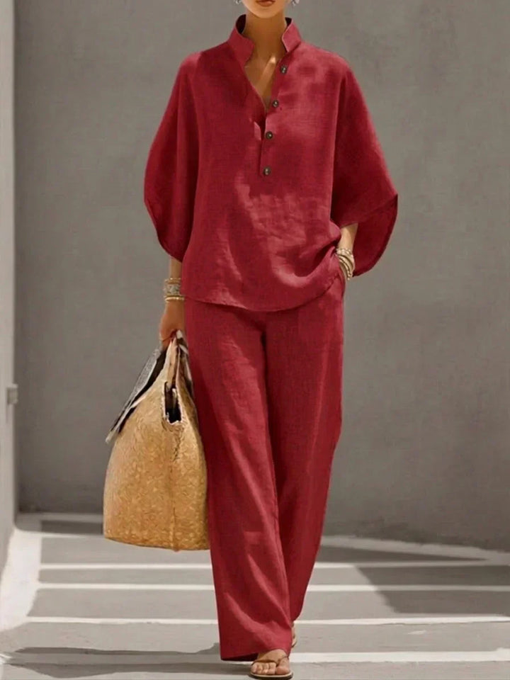 Maribel | Ensemble en lin à manches chauve-souris et pantalon large