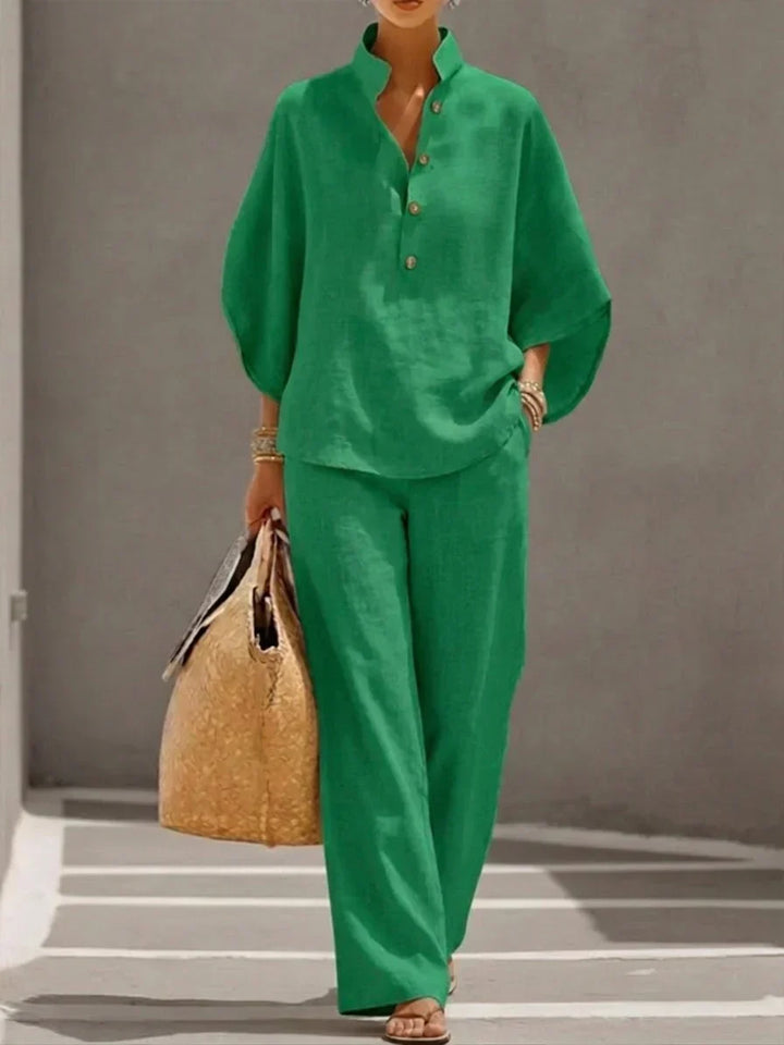 Maribel | Ensemble en lin à manches chauve-souris et pantalon large